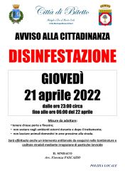 Avviso Disinfestazione 21 aprile 2022