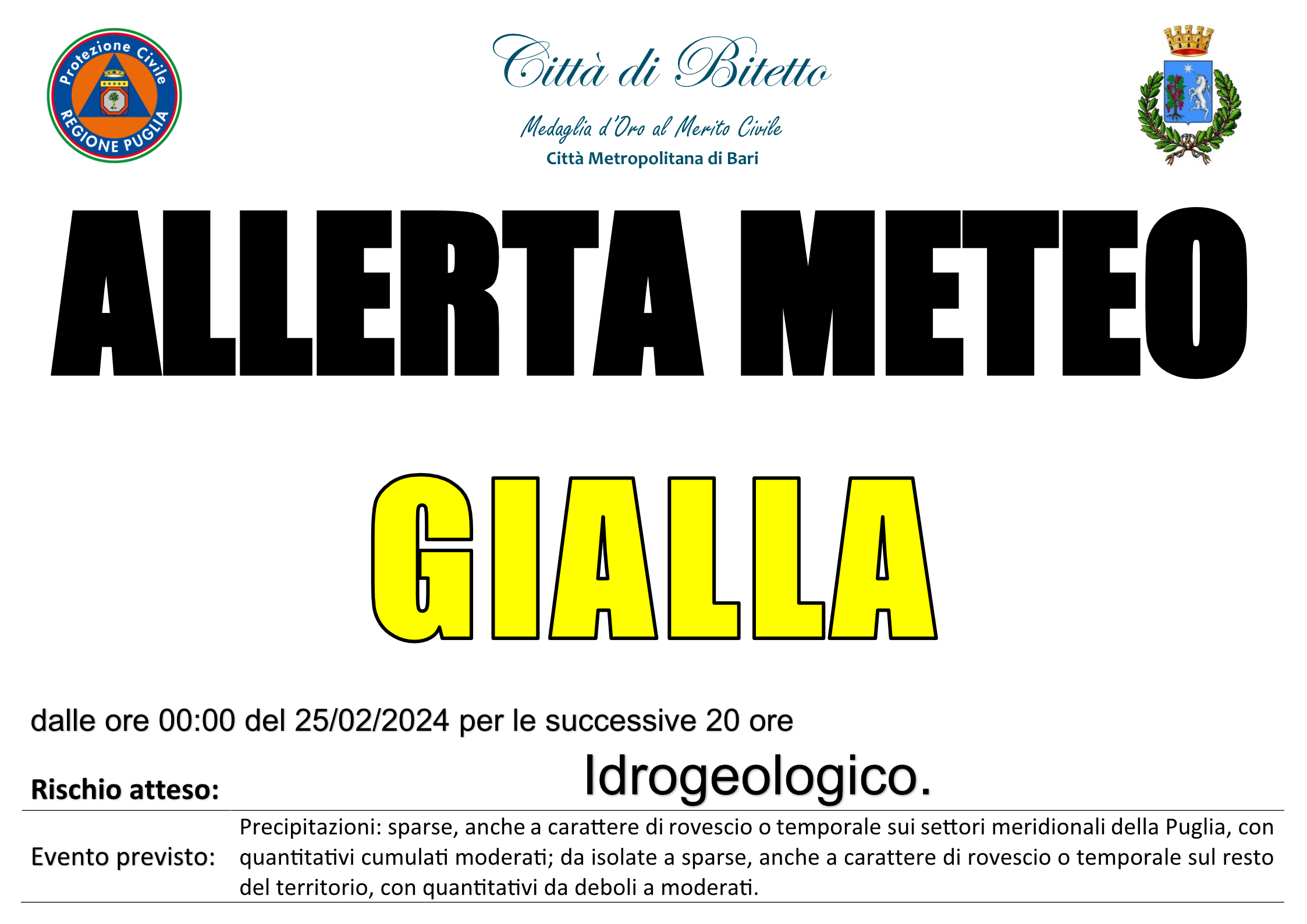 Allerta Meteo - Idrogeologico - 25/02/2024